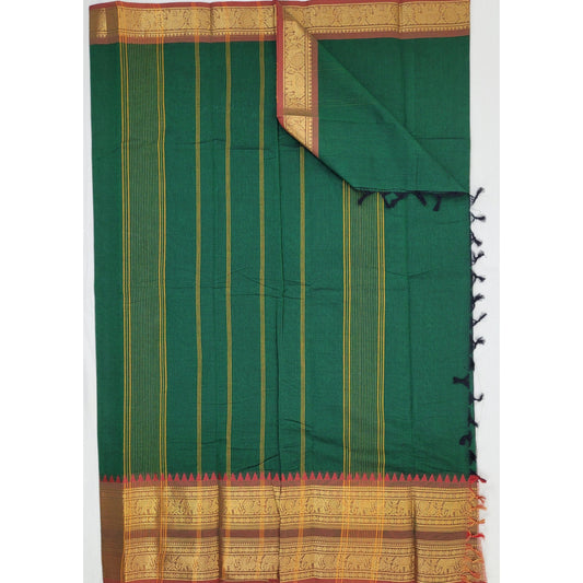 Green Color Kanchi Cotton Saree with Zari Border - Vinshika
