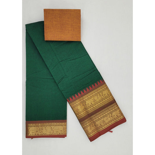 Green Color Kanchi Cotton Saree with Zari Border - Vinshika
