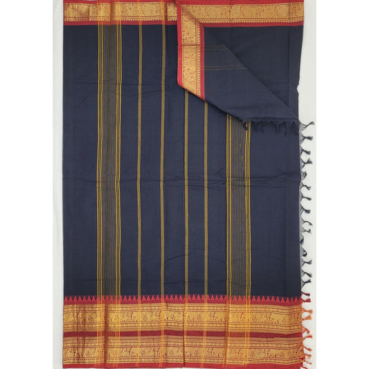 Black Color Kanchi Cotton Saree with Zari Border - Vinshika