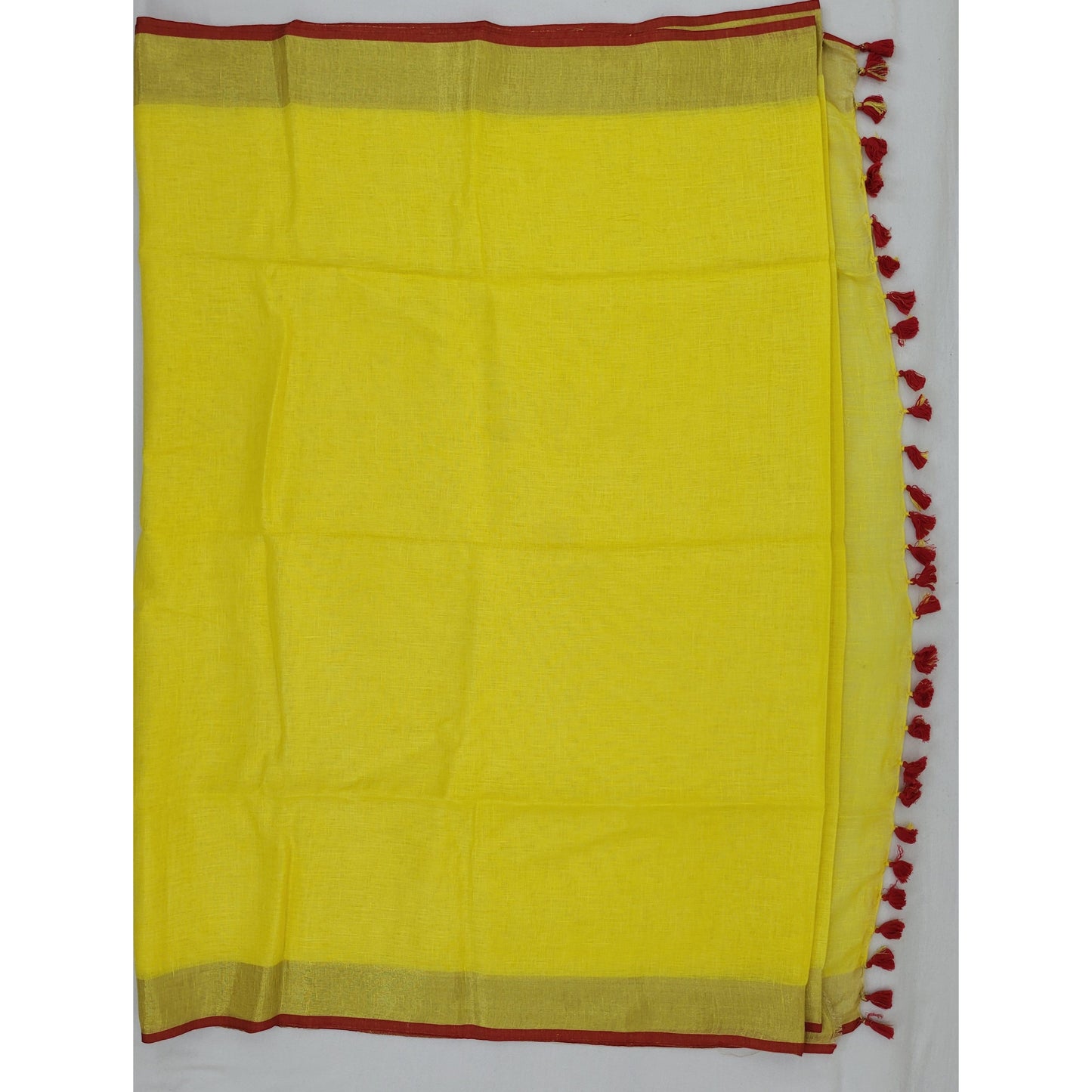 Yellow color handwoven Premium Linen Saree with blouse - Vinshika