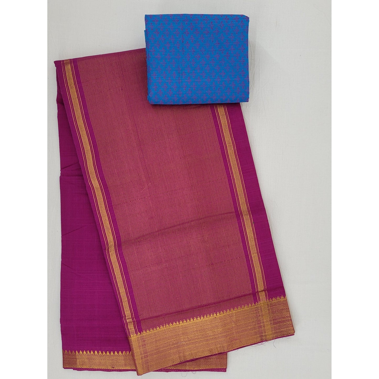 Purple color Mangalagiri cotton saree with golden zari border - Vinshika