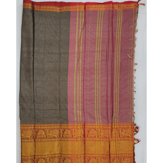 Capers Color Narayanpet pure cotton large zari border saree - Vinshika
