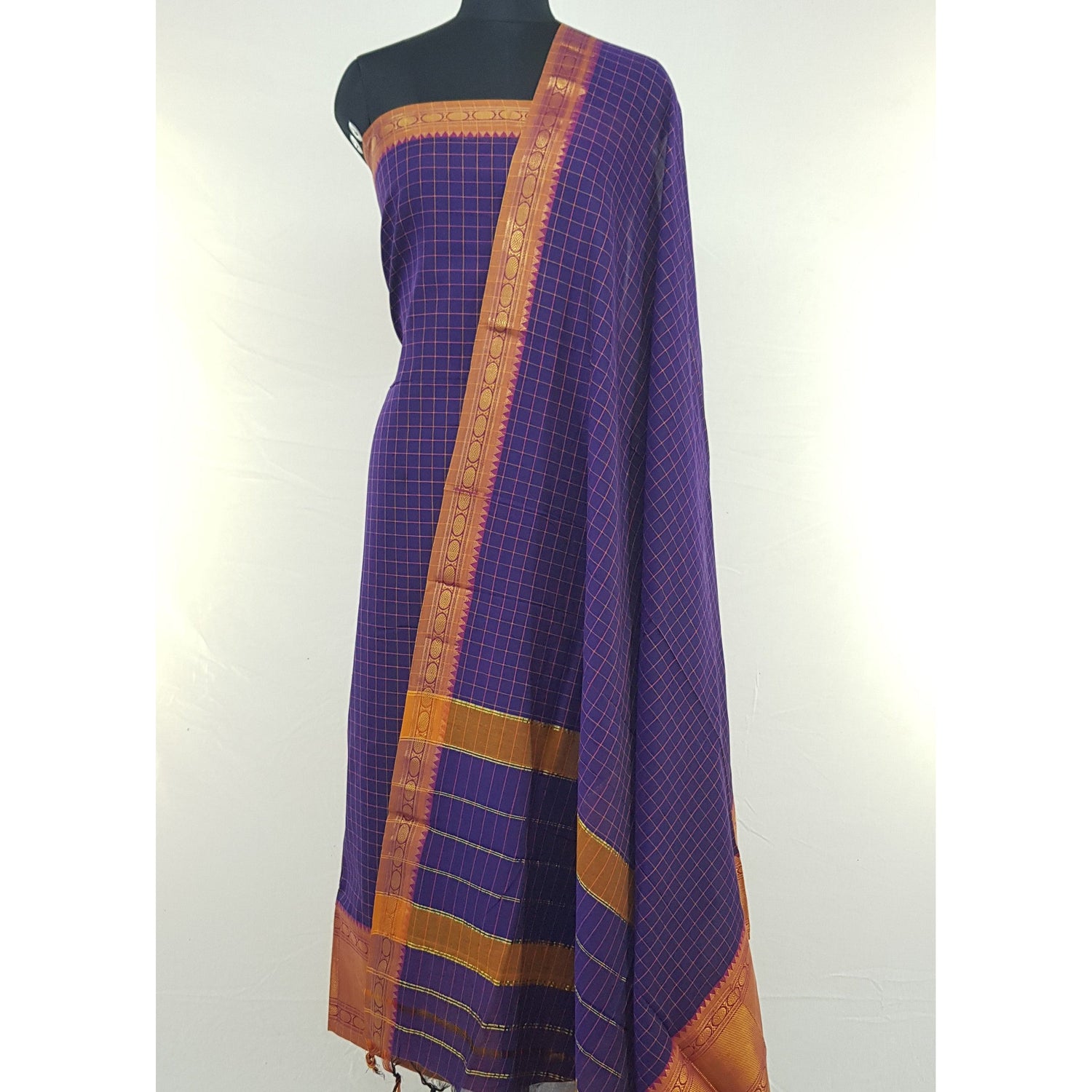 Purple Color Narayanpet Cotton Salwar set with all over checks Zari Border - Vinshika