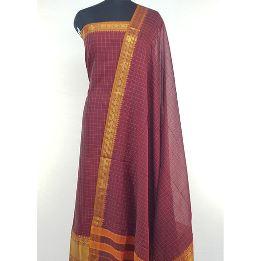 Maroon Color Narayanpet Cotton Salwar set with all over checks Zari Border - Vinshika