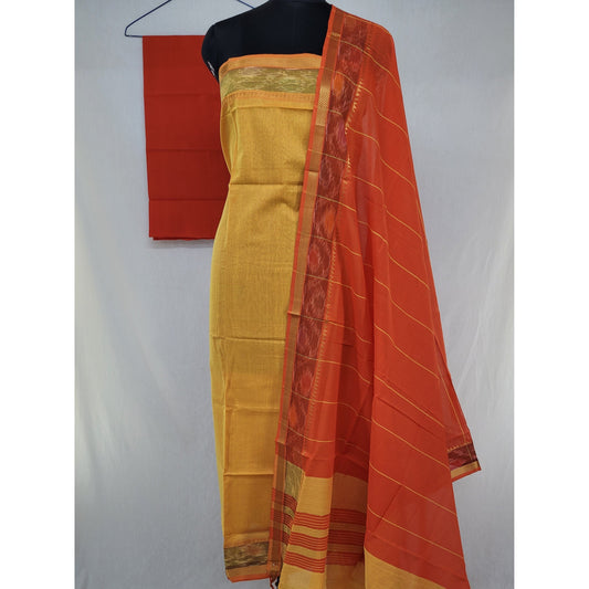 Handwoven Mangalagiri cotton Salwar Set with golden zari border - Vinshika