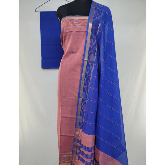 Handwoven Mangalagiri cotton Salwar Set with golden zari border - Vinshika
