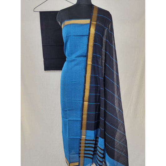 Handwoven Mangalagiri cotton Salwar Set with golden zari border - Vinshika