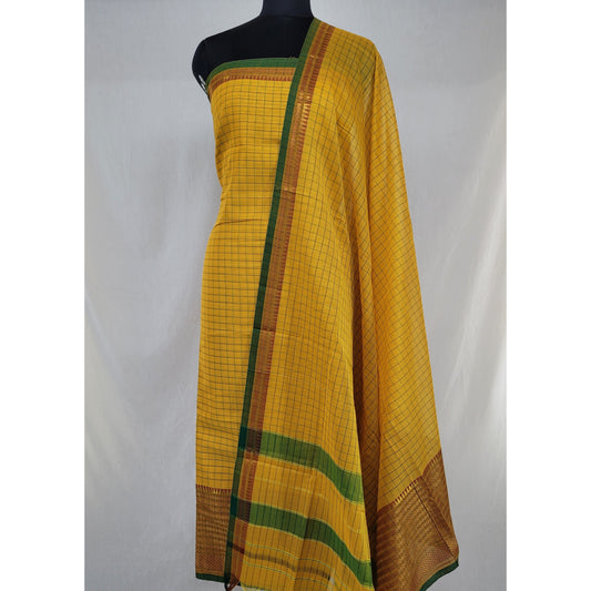 Yellow Color Narayanpet Cotton Salwar set with all over checks Zari Border - Vinshika