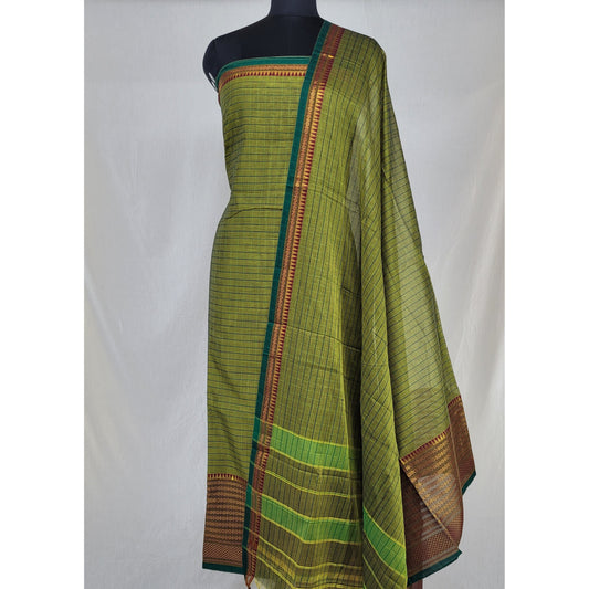 Mehndi Green Color Narayanpet Cotton Salwar set with all over checks Zari Border - Vinshika
