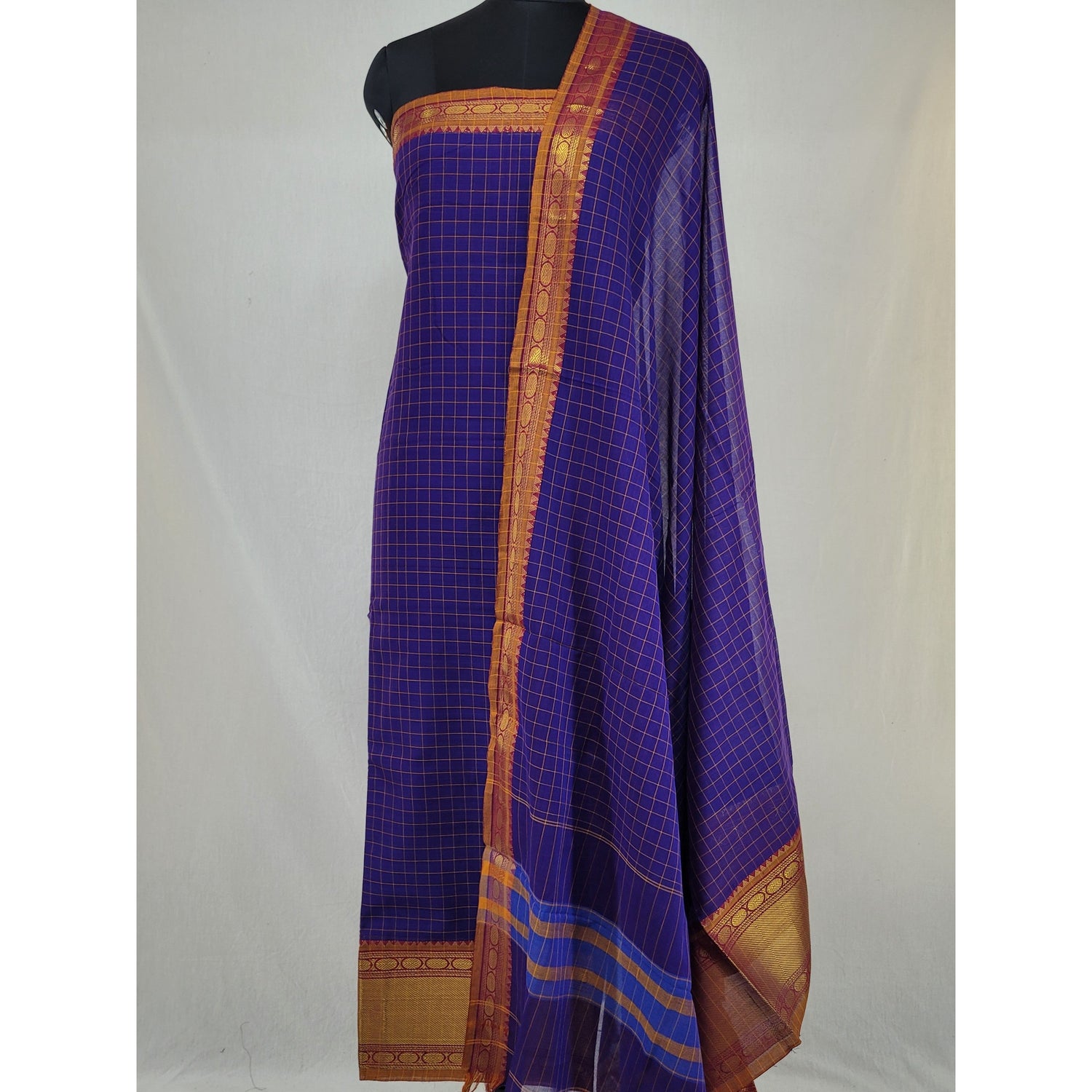 Dark Purple Color Narayanpet Cotton Salwar set with all over checks Zari Border - Vinshika