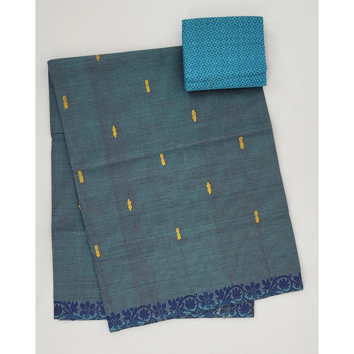 Peacock and Fern Color Venkatagiri Handloom Cotton Saree - Vinshika