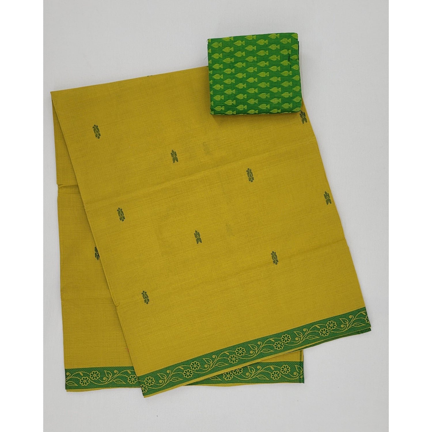 Neon Lemon Color Venkatagiri Handloom Cotton Saree - Vinshika