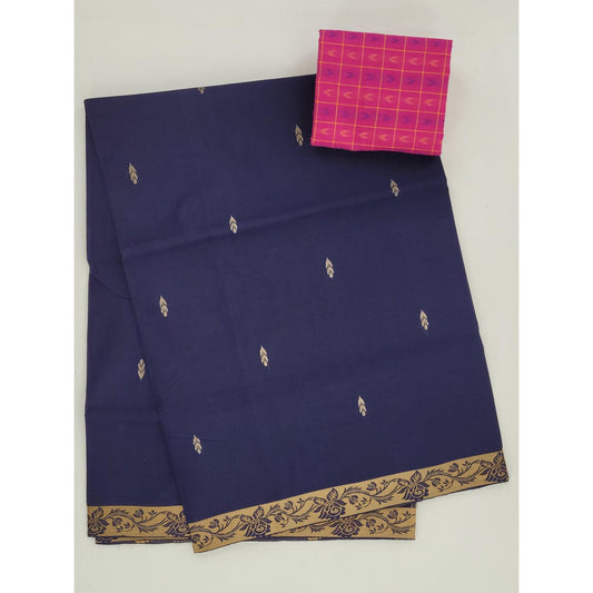 Navy Blue Color Venkatagiri Handloom Cotton Saree - Vinshika