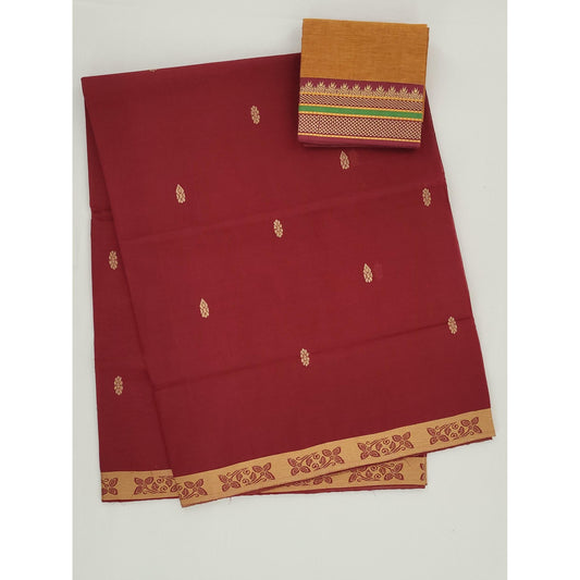 Maroon Color Venkatagiri Handloom Cotton Saree - Vinshika