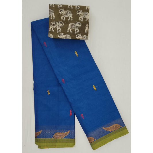 Blue Color Venkatagiri Handloom Cotton Saree - Vinshika