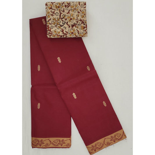 Maroon Color Venkatagiri Handloom Cotton Saree - Vinshika