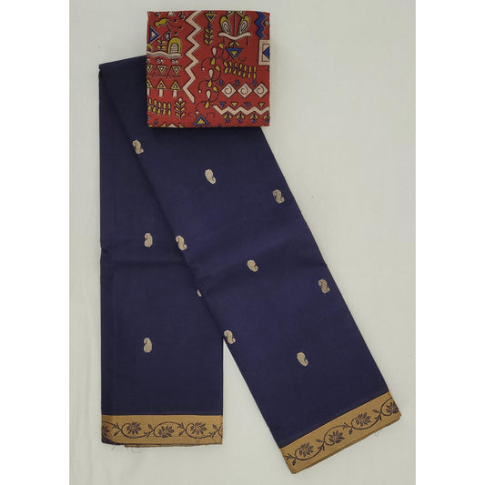 Navy Blue Color Venkatagiri Handloom Cotton Saree - Vinshika