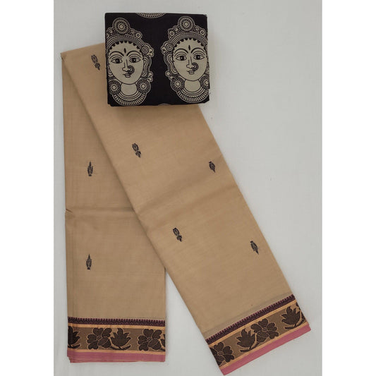 Sand Color Venkatagiri Handloom Cotton Saree - Vinshika