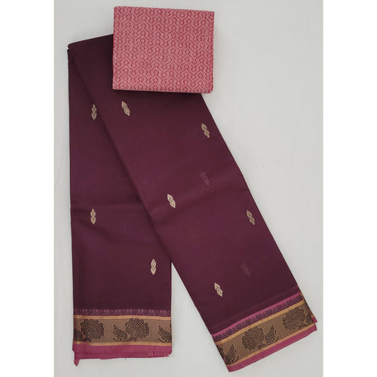 Wine Color Venkatagiri Handloom Cotton Saree - Vinshika
