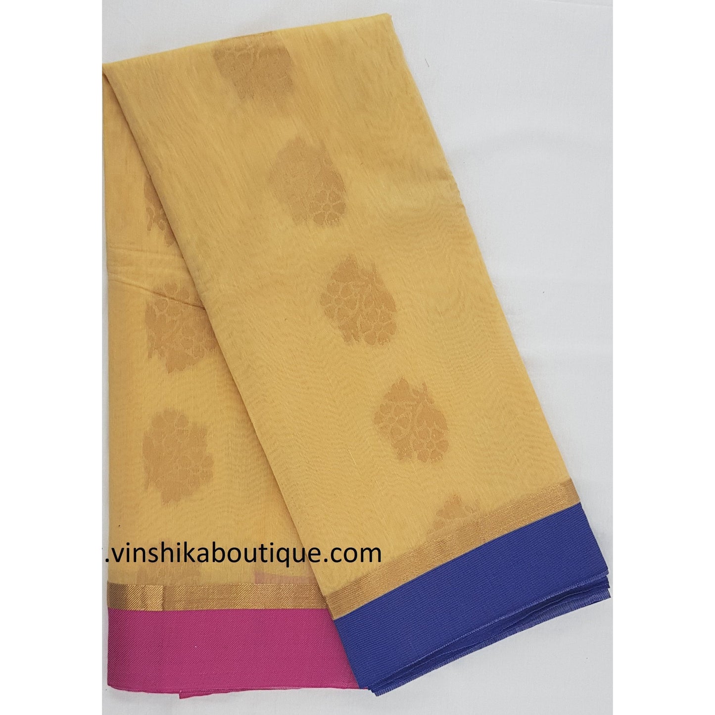 Light yellow and Pink SICO Saree with blouse - Vinshika