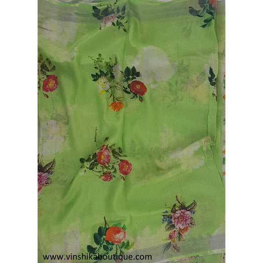 Handwoven premium digital print linen saree - Vinshika