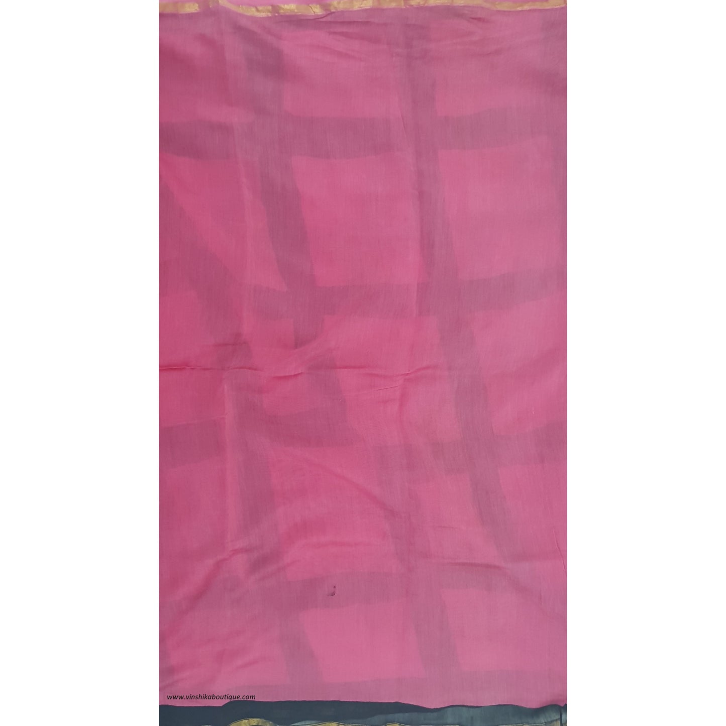 Pink and black color Bagru batik Natural Colors Chanderi Saree With small zari border - Vinshika