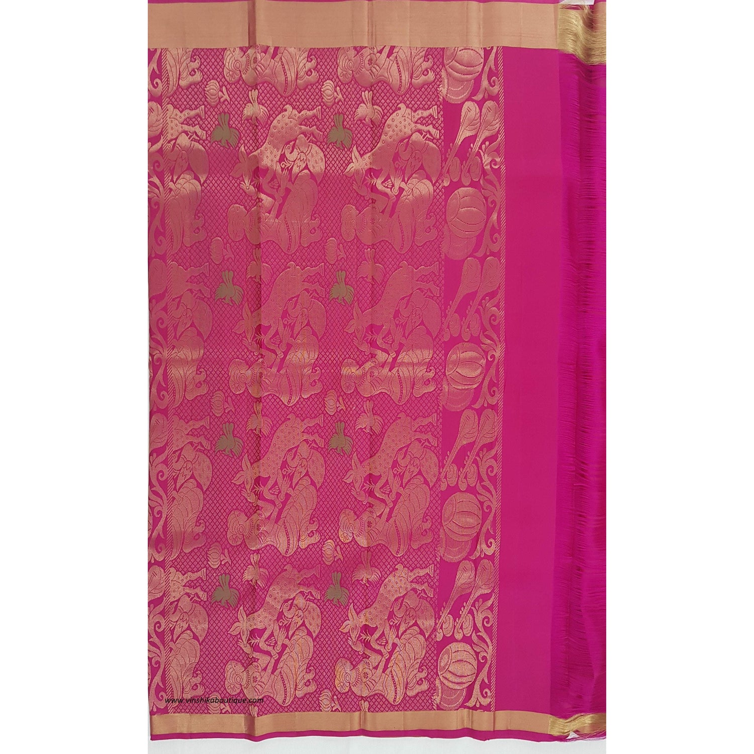 Cream and Pink Kanjeevaram silk saree - Vinshika