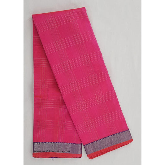 Neon Pink color mangalagiri silk saree with silver zari border - Vinshika