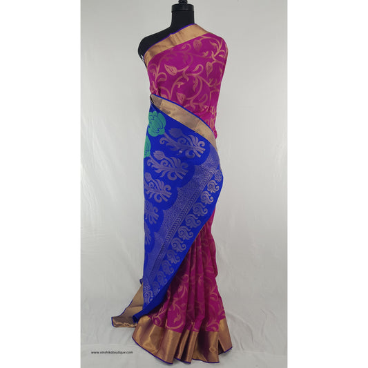 Pink and Blue Kanjeevaram silk saree - Vinshika