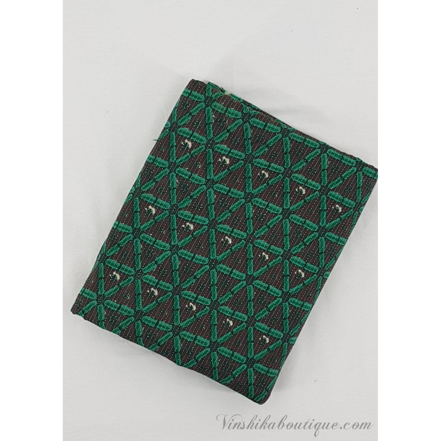 Green color block printed handloom Bagru cotton fabric - Vinshika
