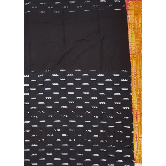 Bagru peach and black color mul cotton saree with printed blouse - Vinshika