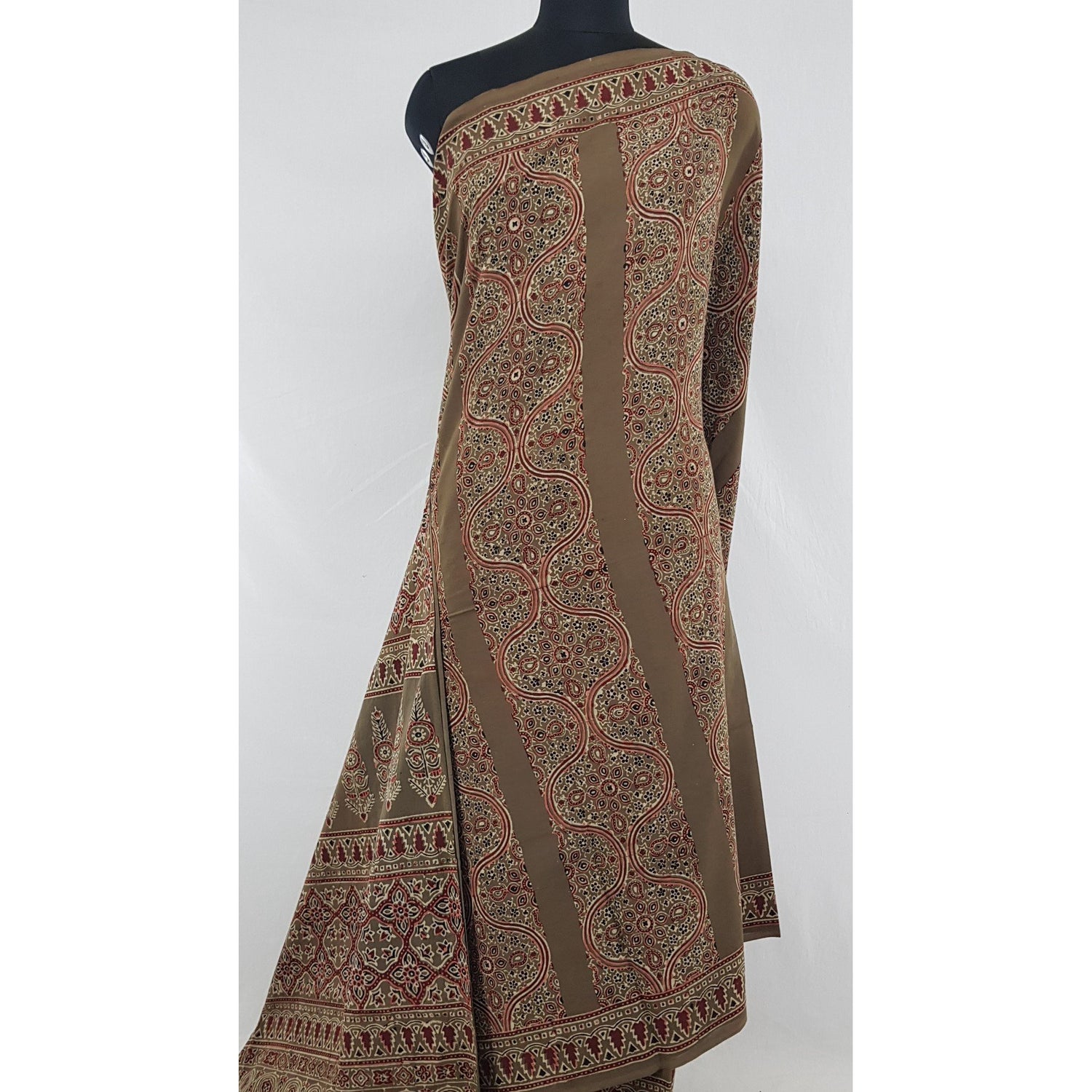 Ajrakh hand block printed natural dyed Cotton saree - Vinshika