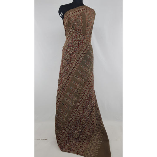 Ajrakh hand block printed natural dyed Cotton saree - Vinshika