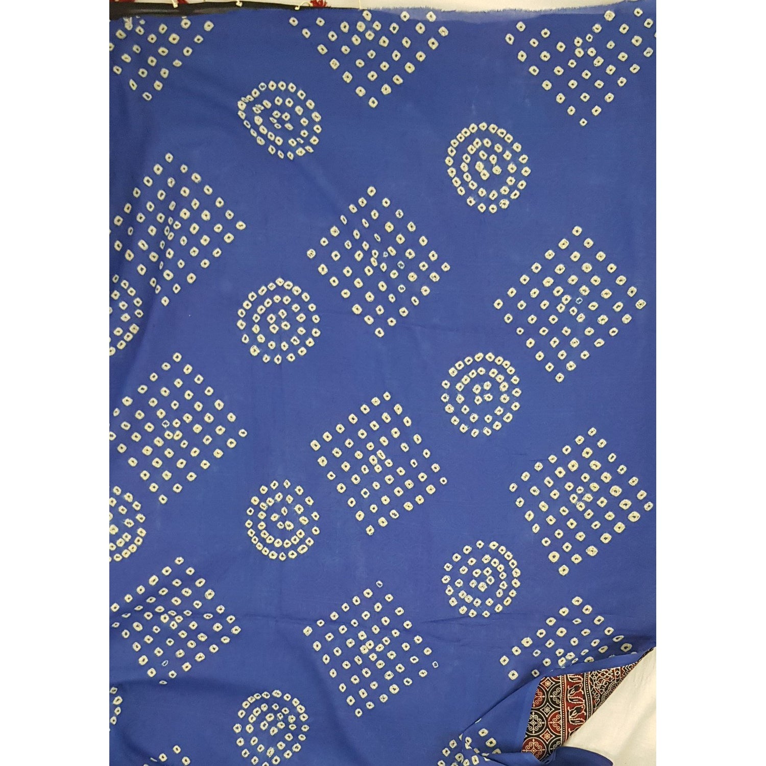Bandhani and Ajrakh hand block printed natural dyed Cotton saree with Tassels - Vinshika