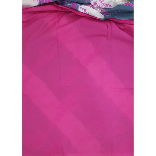 Hand Block Printed Bagru Grey and Pink color mul mul cotton saree with plain blouse - Vinshika