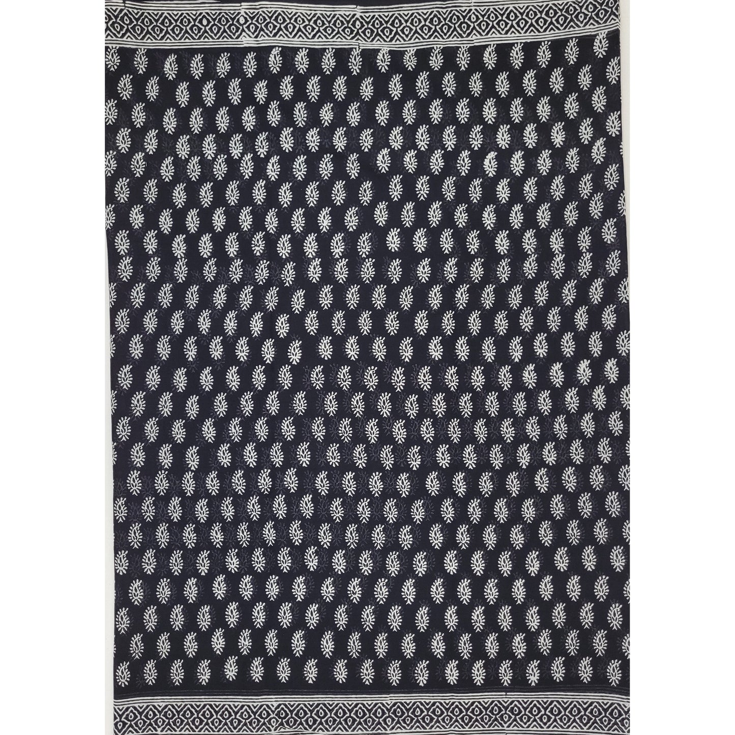 Hand Block Printed Bagru Black color mul mul cotton saree with printed blouse - Vinshika
