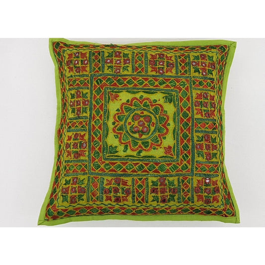 Cotton Hand Embroidered Mirror work Cushion Cover - Vinshika