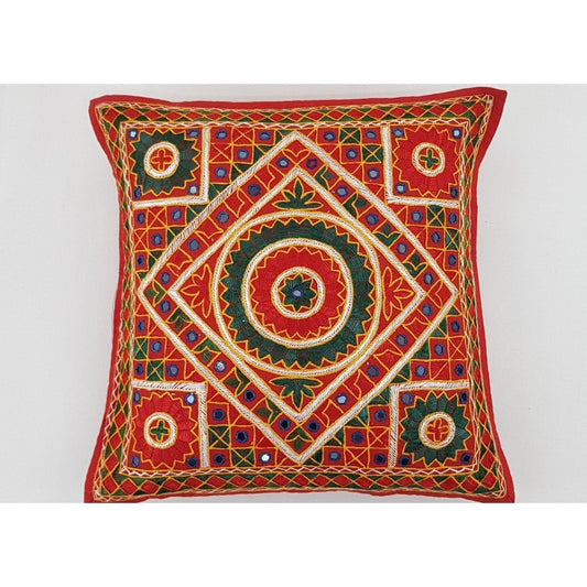 Cotton Hand Embroidered Mirror work Cushion Cover - Vinshika