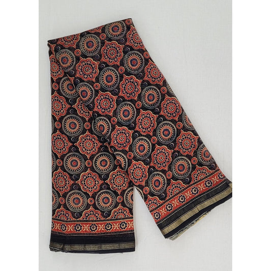 Bagru Block Printed Chanderi Saree with small Zari border - Vinshika