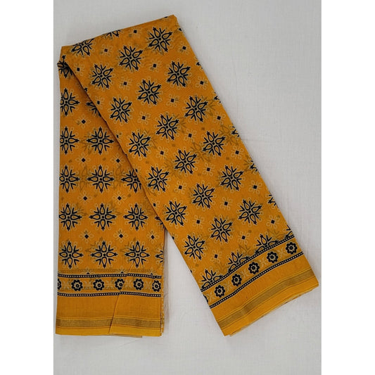 Bagru Block Printed Chanderi Saree with small Zari border - Vinshika