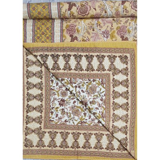 Bagru Hand Printed Reversible Double Bed Cotton Quilt - Vinshika