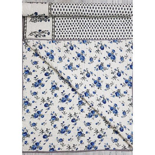 Bagru Hand Printed Reversible Double Bed Cotton Quilt - Vinshika