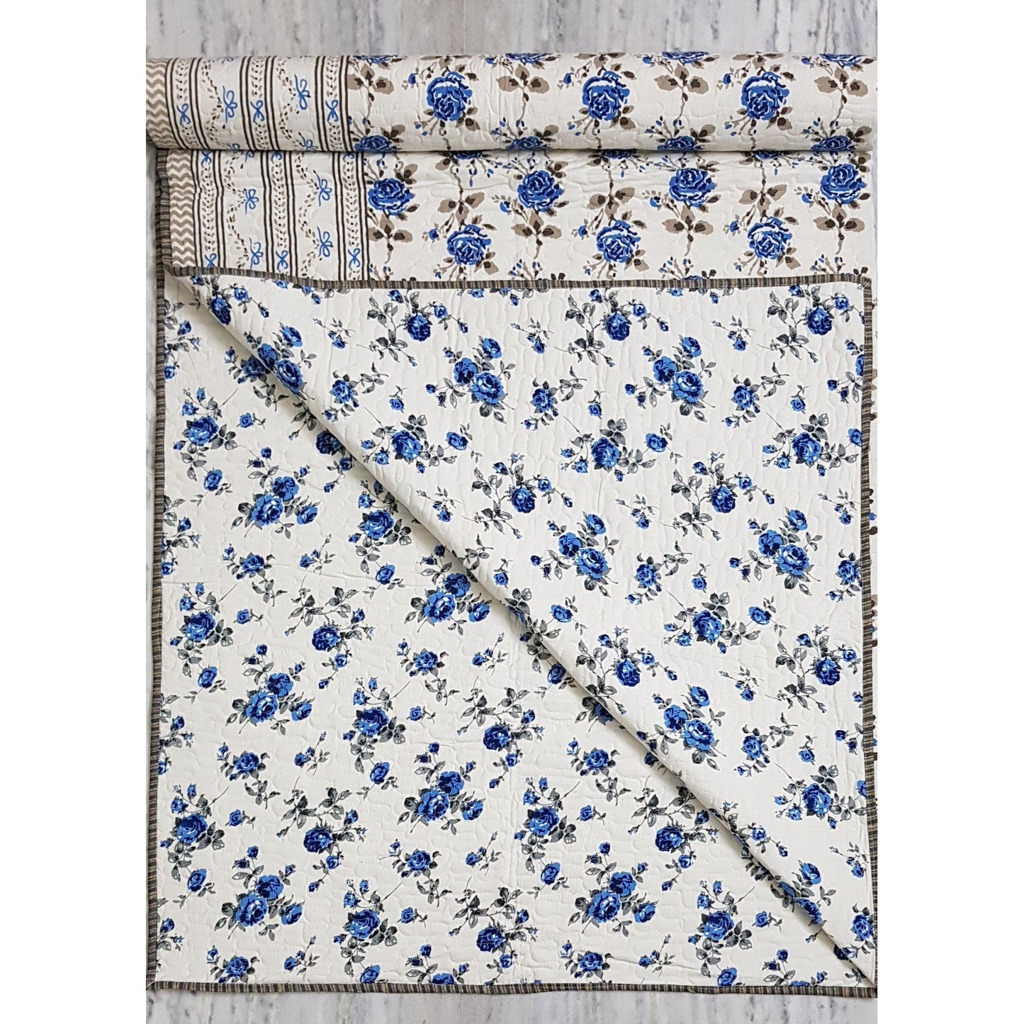 Bagru Hand Printed Reversible Double Bed Cotton Quilt - Vinshika