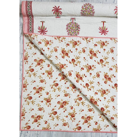 Bagru Hand Printed Reversible Double Bed Cotton Quilt - Vinshika