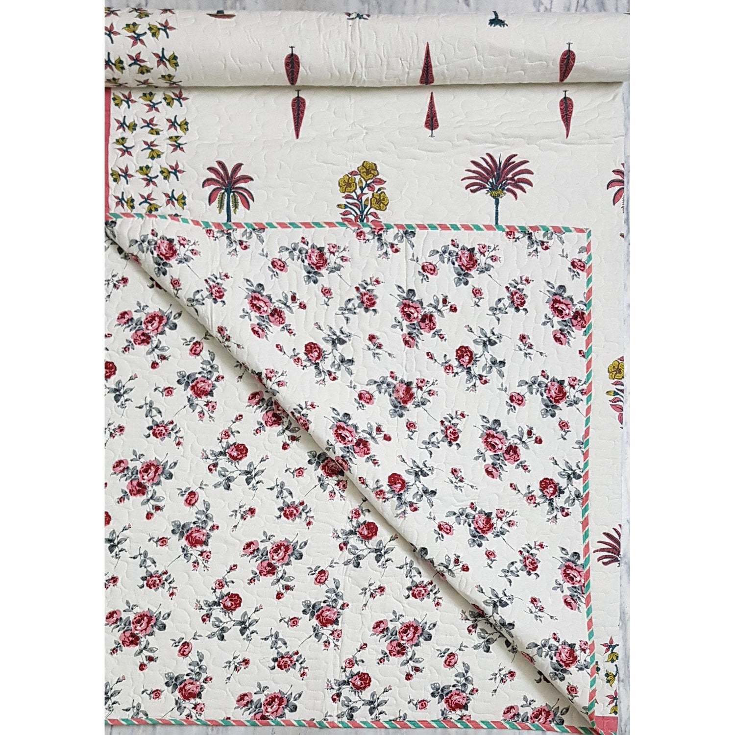 Bagru Hand Printed Reversible Double Bed Cotton Quilt - Vinshika