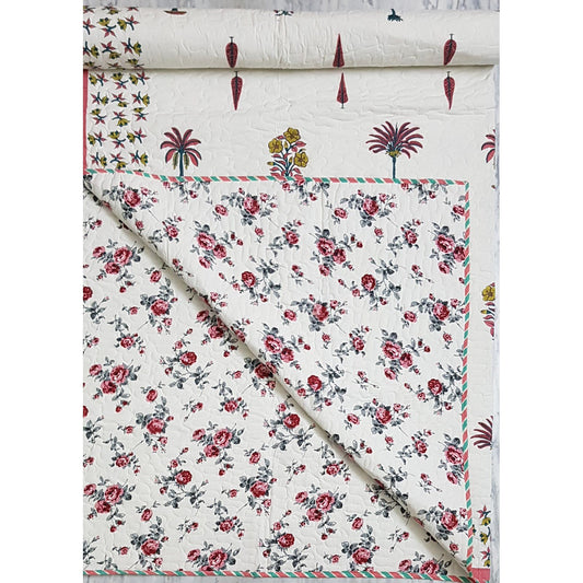 Bagru Hand Printed Reversible Double Bed Cotton Quilt - Vinshika