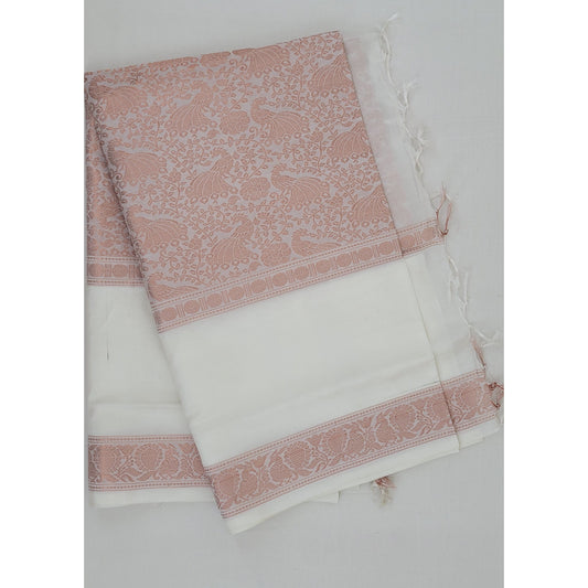 White color Handwoven Chinnalapattu Vanasingaram design saree - Vinshika