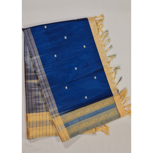 Ink Blue  color Handwoven Chinnalapattu saree - Vinshika