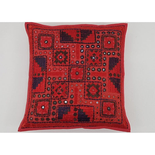Cotton Hand Embroidered Mirror work Cushion Cover - Vinshika