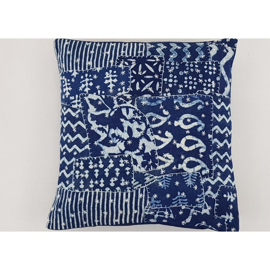 Cotton Block Print Patchwork Cushion Cover - Vinshika